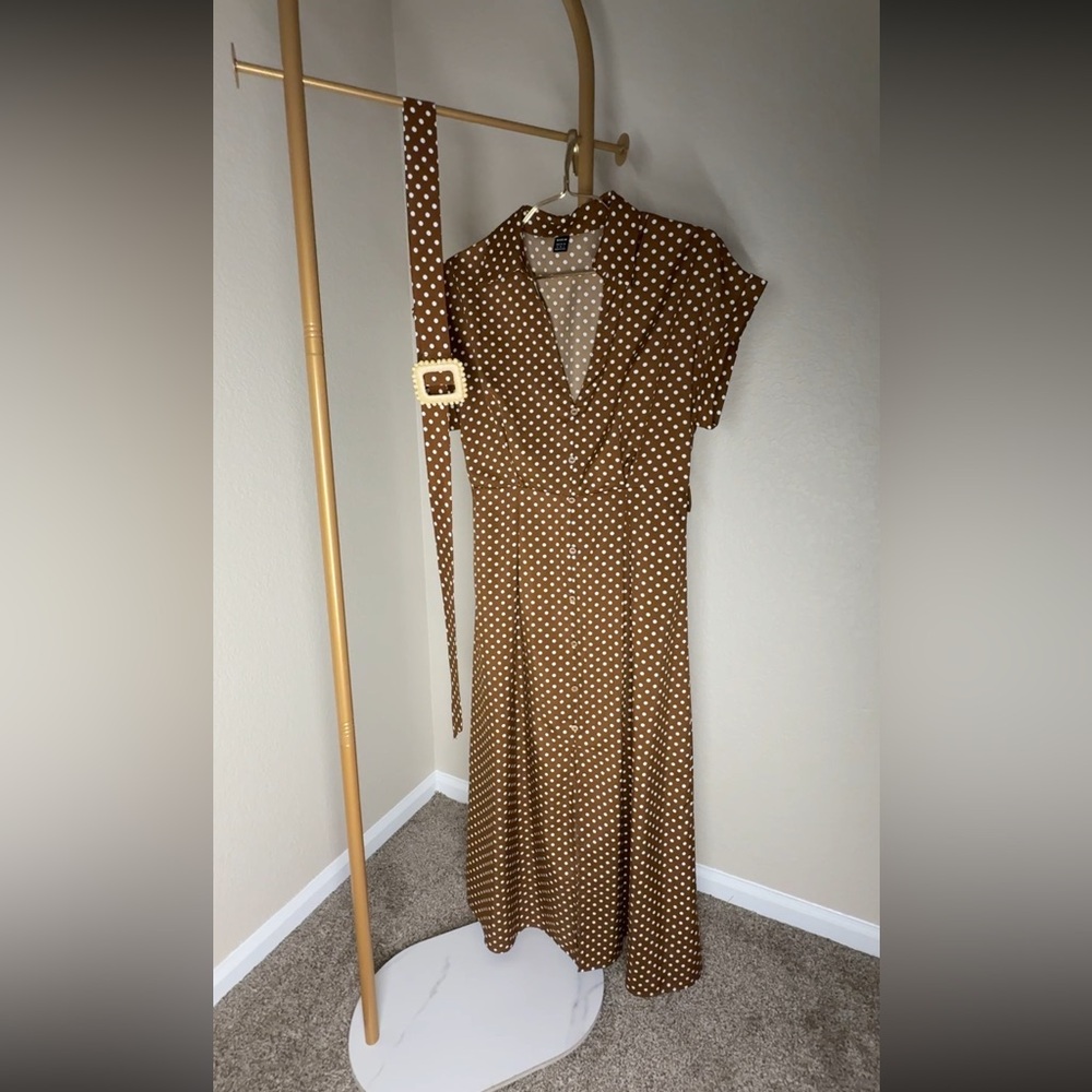 SHEIN Brown Polka Dot Midi Dress